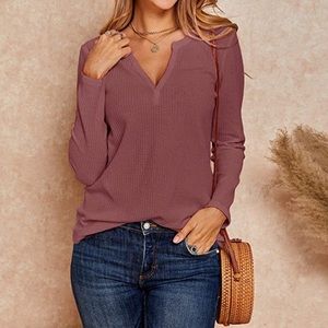 V Neck Waffle Knit Henley